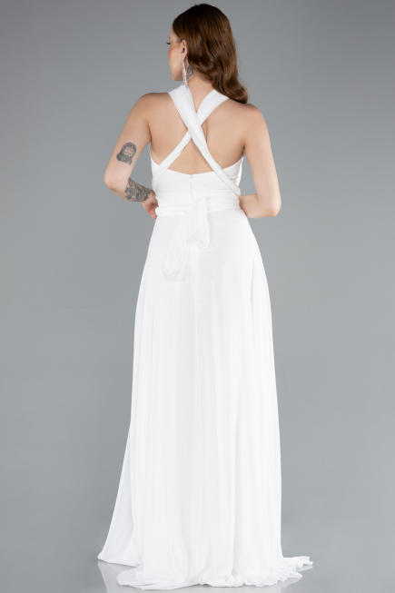Robe de Soirée Longue Mousseline Blanc ABU4965