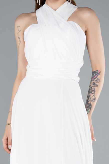 Robe de Soirée Longue Mousseline Blanc ABU4965