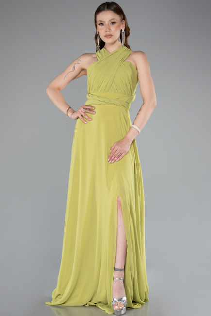 Robe de Soirée Longue Mousseline Pistache vert ABU4965