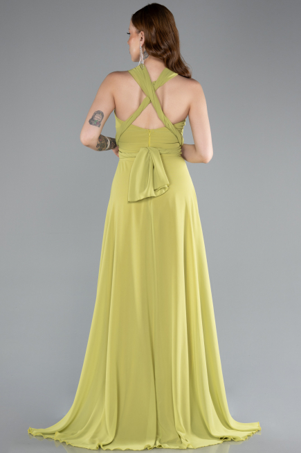 Robe de Soirée Longue Mousseline Pistache vert ABU4965
