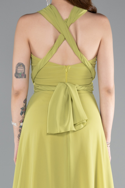 Robe de Soirée Longue Mousseline Pistache vert ABU4965