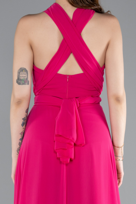 Robe de Soirée Longue Mousseline Fushia ABU4965