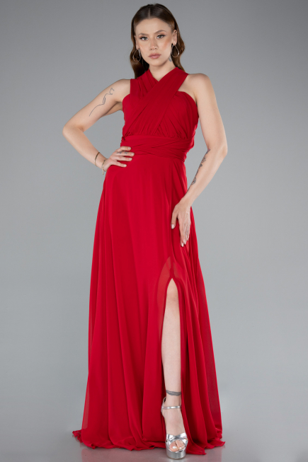Robe de Soirée Longue Mousseline Rouge ABU4965