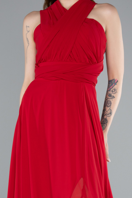 Robe de Soirée Longue Mousseline Rouge ABU4965