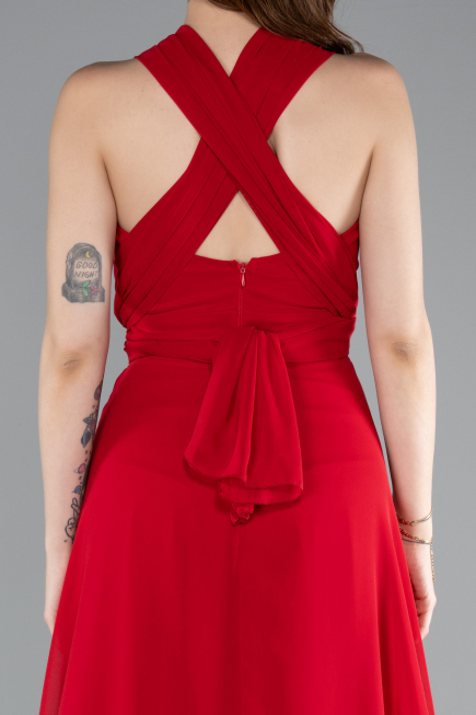 Robe de Soirée Longue Mousseline Rouge ABU4965