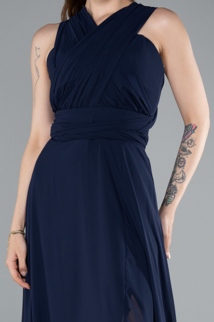 Robe de Soirée Longue Mousseline Bleu Marine ABU4965