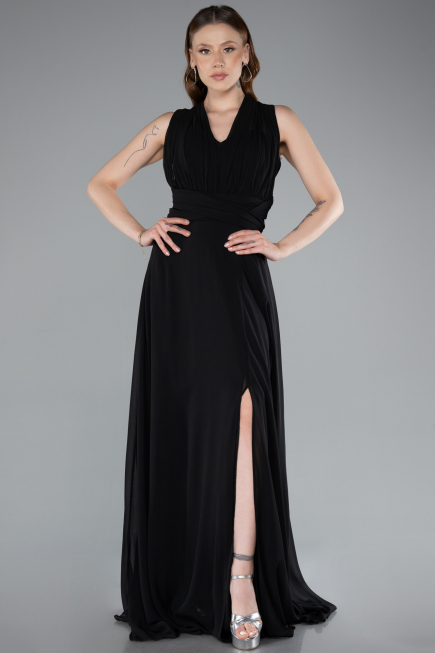 Robe de Soirée Longue Mousseline Noir ABU4965