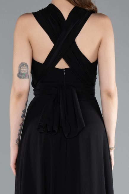 Robe de Soirée Longue Mousseline Noir ABU4965