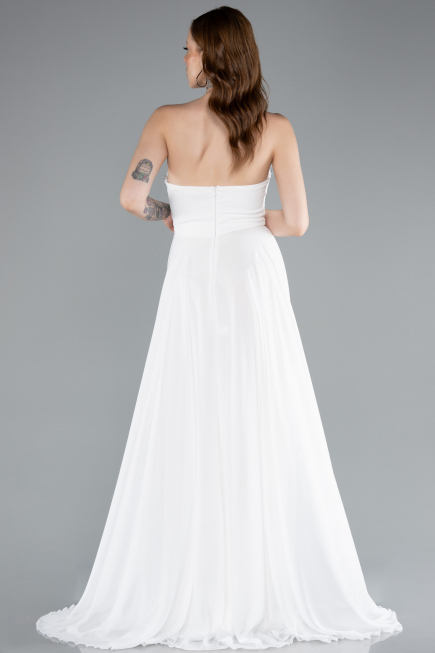 Robe de Soirée Longue Mousseline Blanc ABU4966