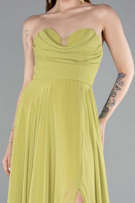 Robe de Soirée Longue Mousseline Pistache vert ABU4966