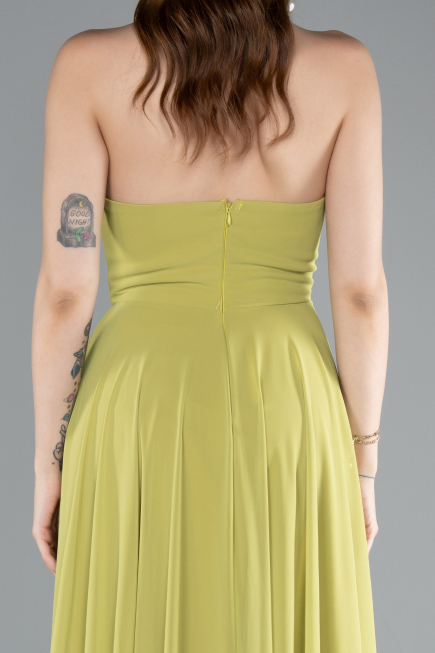 Robe de Soirée Longue Mousseline Pistache vert ABU4966