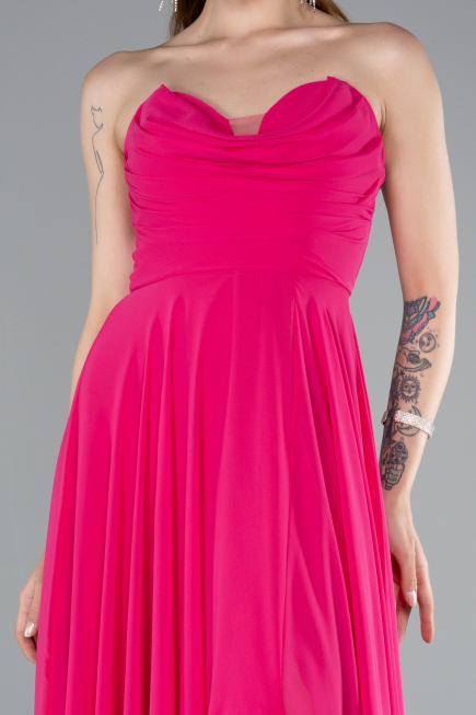 Robe de Soirée Longue Mousseline Fushia ABU4966