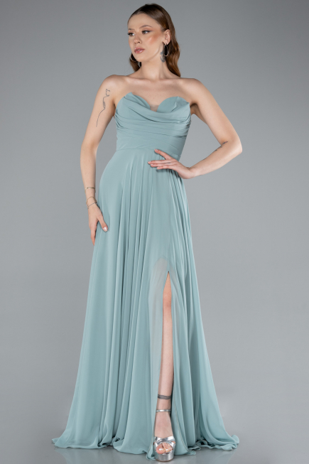 Robe de Soirée Longue Mousseline Menthe ABU4966