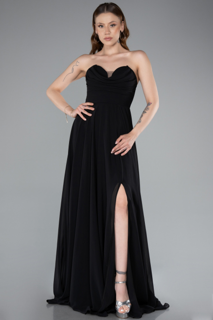 Robe de Soirée Longue Mousseline Noir ABU4966