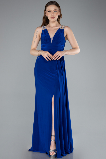 Robe de Soirée Longue Bleu Saxe ABU4967