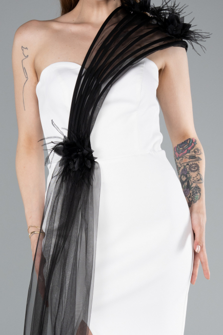 Robe de Soirée Longue Noir-Blanc ABU4969