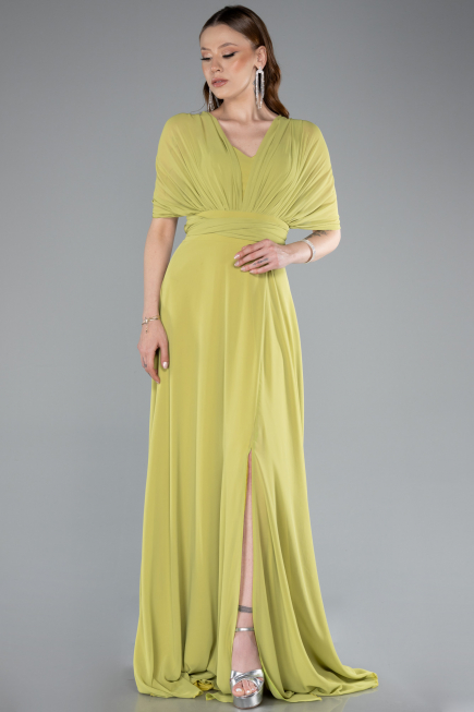 Robe de Soirée Longue Mousseline Pistache vert ABU4965