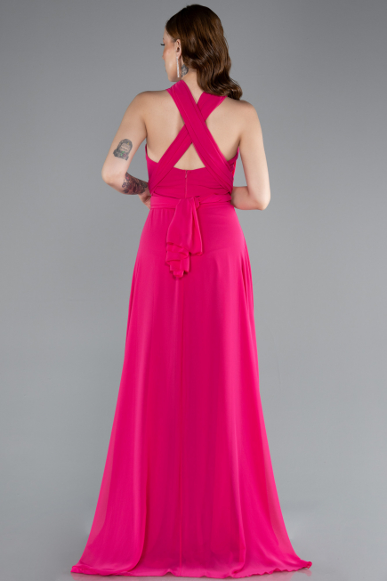 Robe de Soirée Longue Mousseline Fushia ABU4965