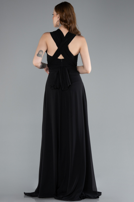 Robe de Soirée Longue Mousseline Noir ABU4965