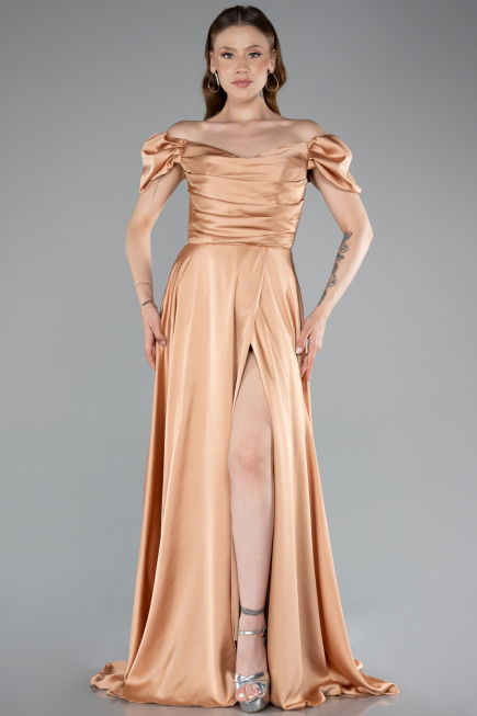 Robe De Soirée Satin Longue Saumon ABU4508