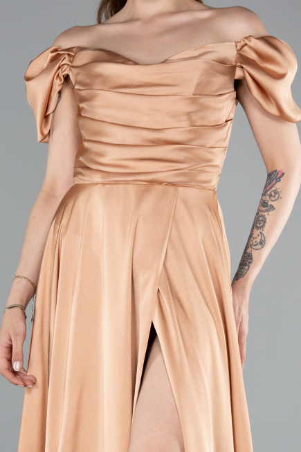Robe De Soirée Satin Longue Saumon ABU4508