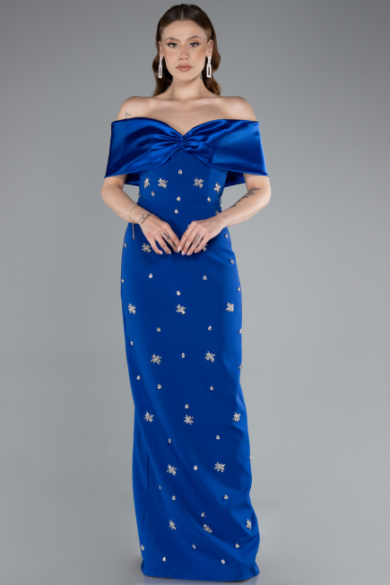 Robe de Soirée Longue Bleu Saxe ABU4973