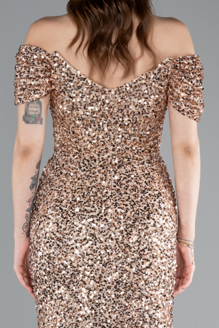 Robe Queue De Poisson Squameuse Longue Or ABU4906