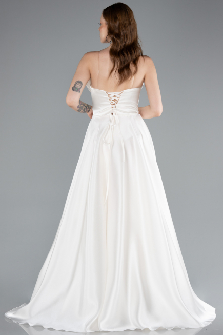Robe de Soirée Longue Satin Blanc ABU4975