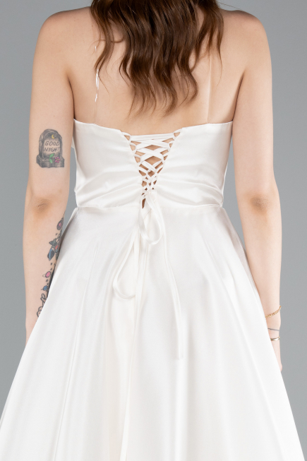 Robe de Soirée Longue Satin Blanc ABU4975