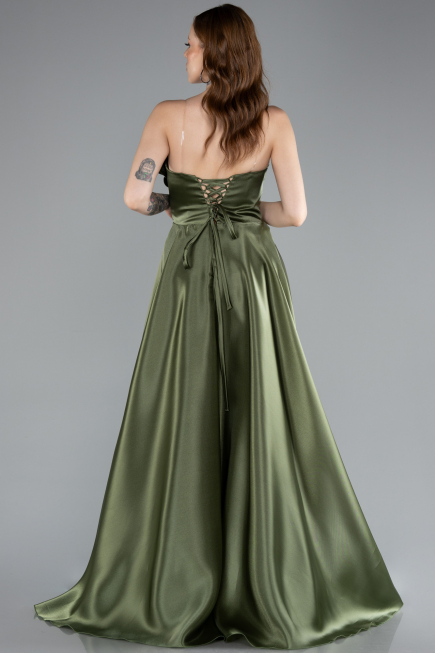 Robe de Soirée Longue Satin Kaki ABU4975