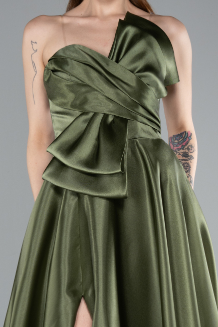 Robe de Soirée Longue Satin Kaki ABU4975