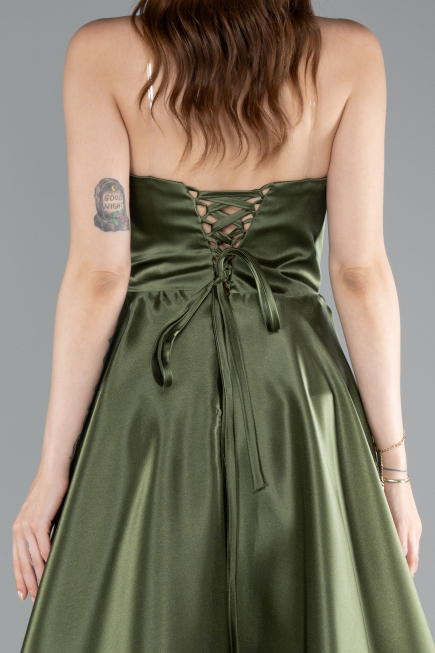 Robe de Soirée Longue Satin Kaki ABU4975