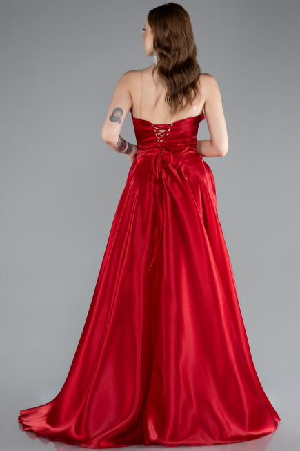 Robe de Soirée Longue Satin Rouge ABU4975
