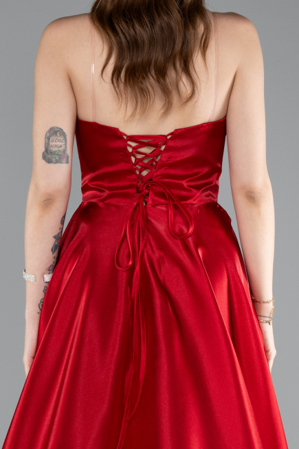 Robe de Soirée Longue Satin Rouge ABU4975
