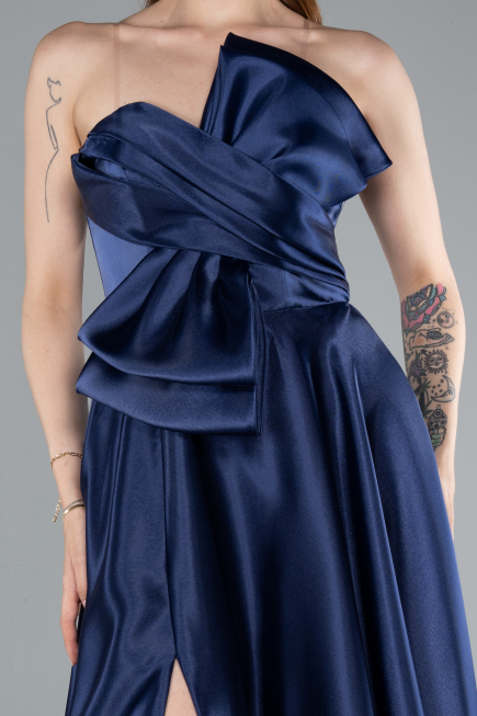 Robe de Soirée Longue Satin Bleu Marine ABU4975