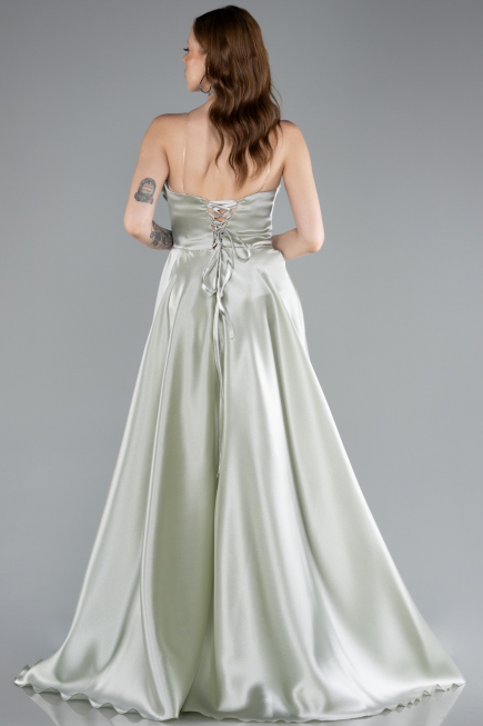 Robe de Soirée Longue Satin Menthe ABU4975