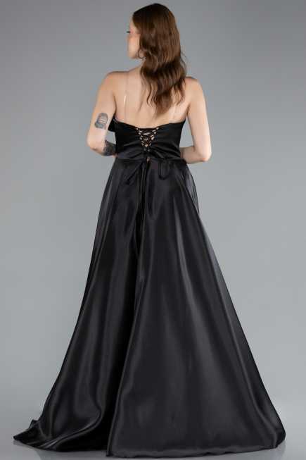 Robe de Soirée Longue Satin Noir ABU4975