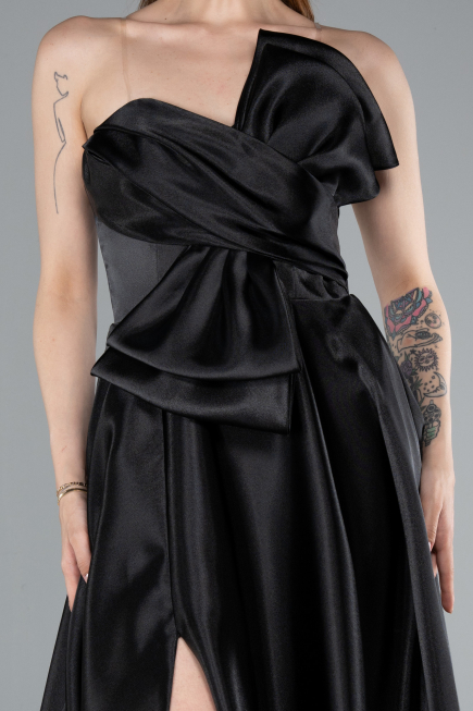 Robe de Soirée Longue Satin Noir ABU4975
