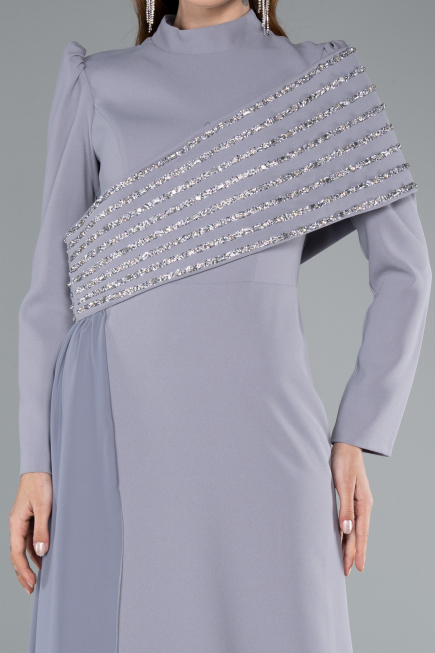 Robe De Soirée Grande Taille Longue Gris ABU4977