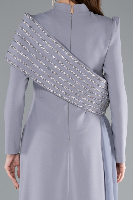 Robe De Soirée Grande Taille Longue Gris ABU4977