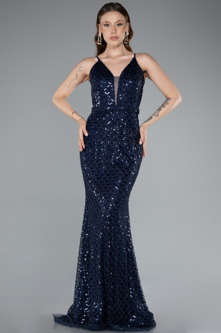 Robe de Soirée Longue Bleu Marine ABU4980
