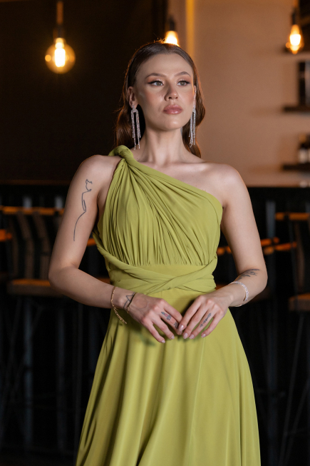 Robe de Soirée Longue Mousseline Pistache vert ABU4965