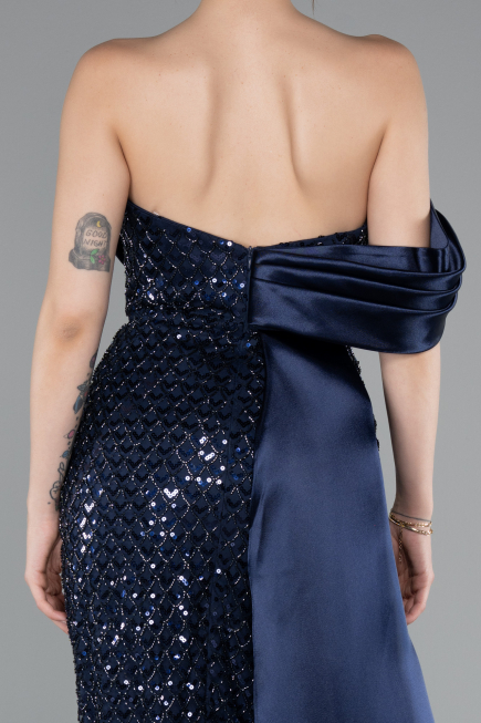 Robe Queue de Poisson Longue Perlé Bleu Marine ABU4986