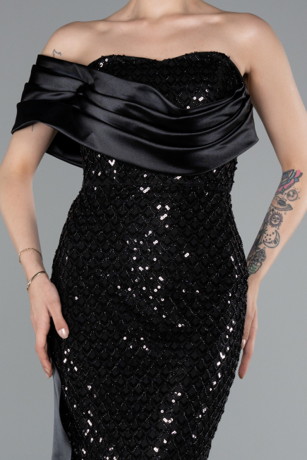 Robe Queue de Poisson Longue Perlé Noir ABU4986