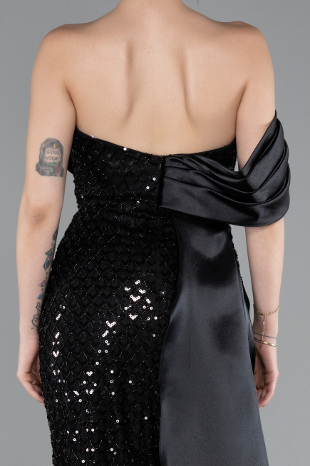 Robe Queue de Poisson Longue Perlé Noir ABU4986