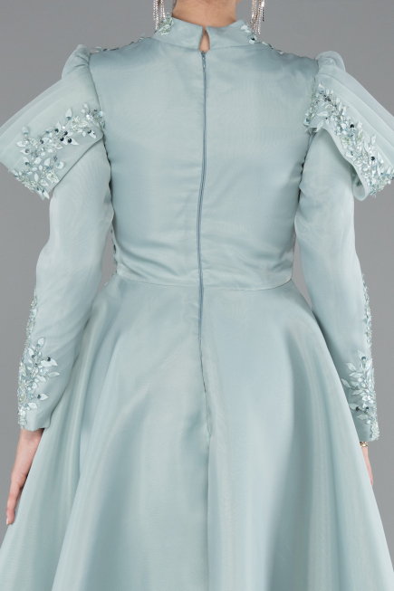 Robe de Soirée Voilée Midi Menthe ABK2351