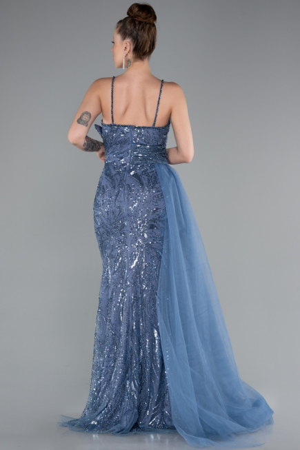 Robe de Soirée Longue Perlé Indigo ABU5003