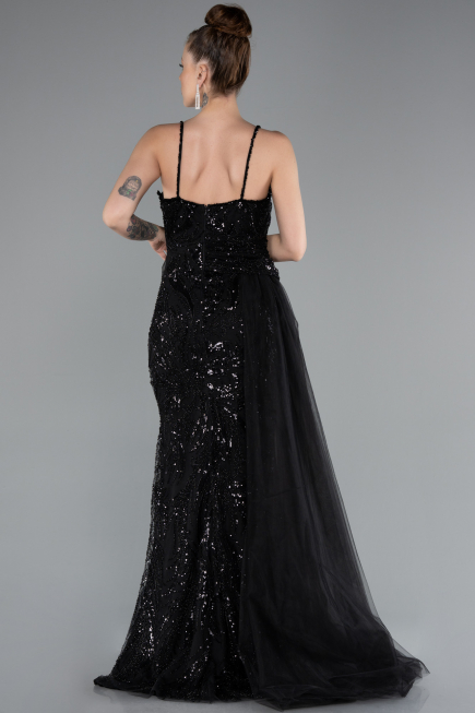 Robe de Soirée Longue Perlé Noir ABU5003