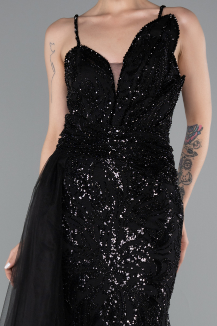 Robe de Soirée Longue Perlé Noir ABU5003