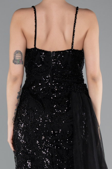 Robe de Soirée Longue Perlé Noir ABU5003